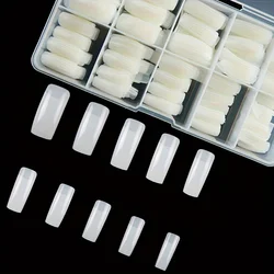 500 Pieces of Transparent and Natural-Colored Nail Tips, Half a Set of Square Flat Nail Tips, Nail Scissors, Files and Glue, Kerat