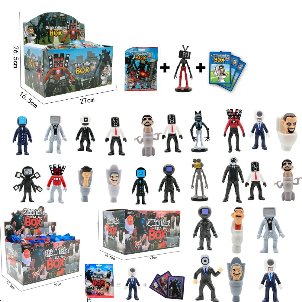 24Pack/Set Random Style Skibidi Toilet Figure With Card Toy Game Toilet Man VS Monitor Man Action FIgurine PVC Model Dolls Gifts