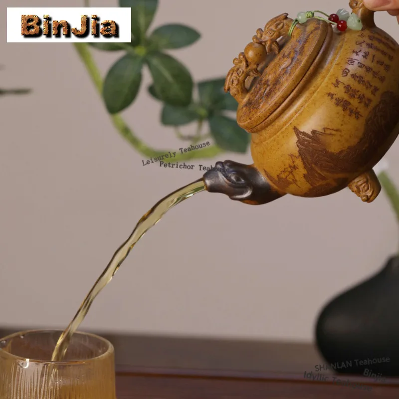 420ml Vintage Yixing Purple Clay Teapots Handmade Eagle Dragon Pot Raw Ore Keel Gold Sand Mud Kettle Zisha Tea Set Gifts Craft