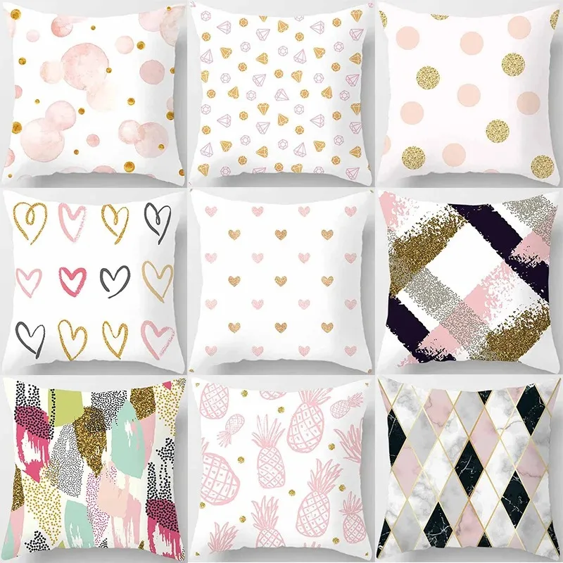 Creative Polka Dot Love Pillowcase Gold Powder Geometry Ins Style Cushion Pineapple Pattern Home Decoration Sofa Pillow