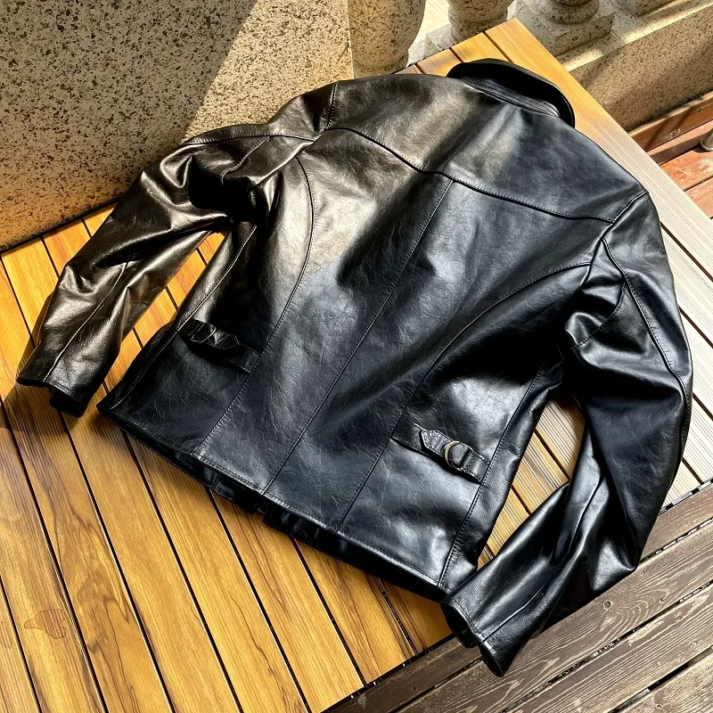 LNY Shop Best.New Arrival. سترة جلدية أصلية للرجال ذات جودة رائعة، قماش جلد الحصان الياباني. معطف جلد كلاسيكي لراكبي الدراجات النارية.