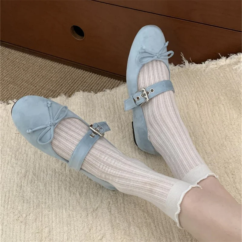 

IPPEUM Velvet Ballet Flats Round Toe Buckle Mary Jane Shoes 2025 New Summer Ballerinas Zapatos Mujer