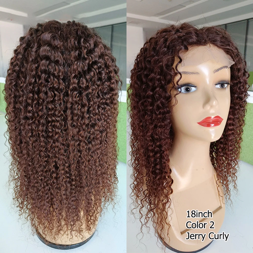 

4x4 Lace Closure Wig T Middle Part Jerry Curly Human Hair Wig Color 2 Dark Brown Indian Remy Hair 12-26 Inch Testa Hair Testa