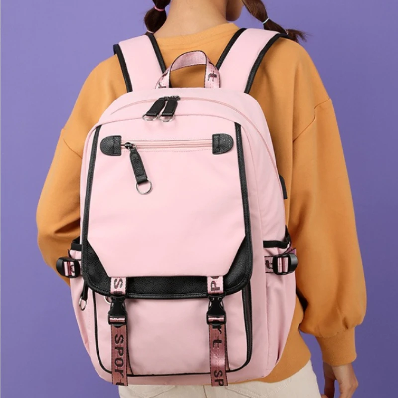 

Large Capacity Korean Style Backpack with USB Port Casual Solid Color Multi-compartment Laptop Bag for Students