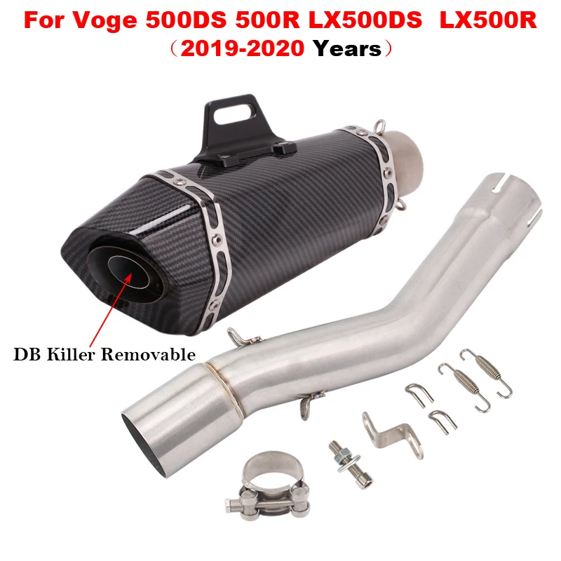 Carbon Fiber Motorcycle Exhaust Escape Muffler With Middle Link Pipe DB Killer Slip On For Voge 500DS 500R LX500DS 2019 2020