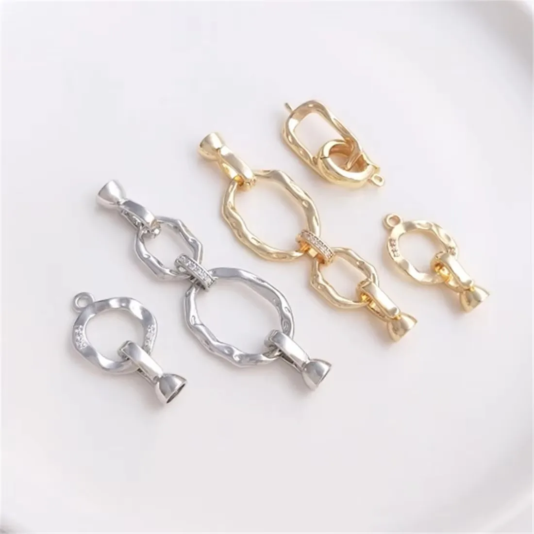 14K Gold-Color Special-shaped Oval Double Circle Buckle Pearl Bracelet Necklace Connecting Pendant Buckle DIY Jewelry Accessori