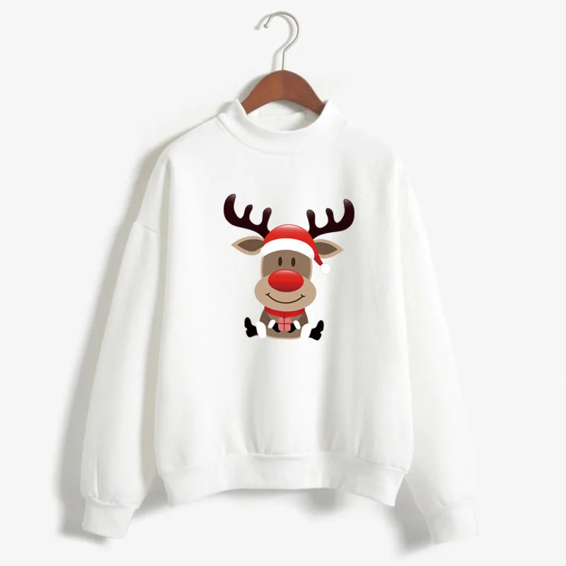 

New Lovely Deer Print Women Christmas Sweatshirt Korean O-neck Knitted Pullover Thick Autumn Winter Candy Color Lady Clothing