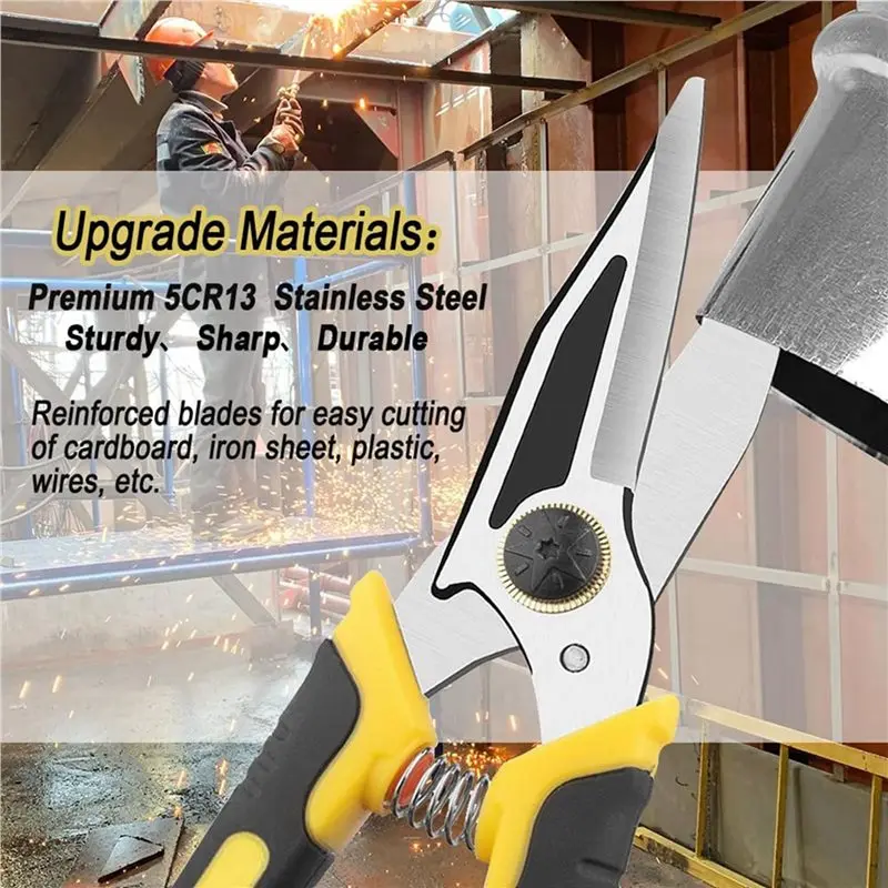 AB11-2Pcs 9-Inch Heavy Duty Scissors, Multifunction Shears For Cutting Cable Wires, Cardboard, Vinyl Siding, Straight Snips