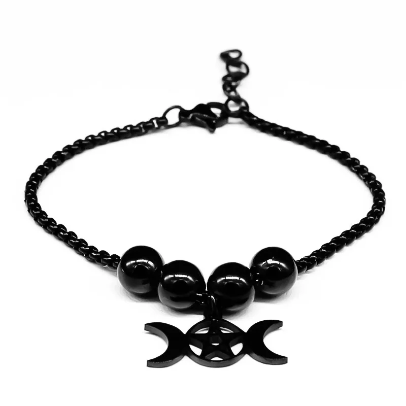 Witchcraft bracciale a catena in acciaio inossidabile donna colore nero pentagramma luna bracciale con perline gioielli pulseras mujer moda B3515S03