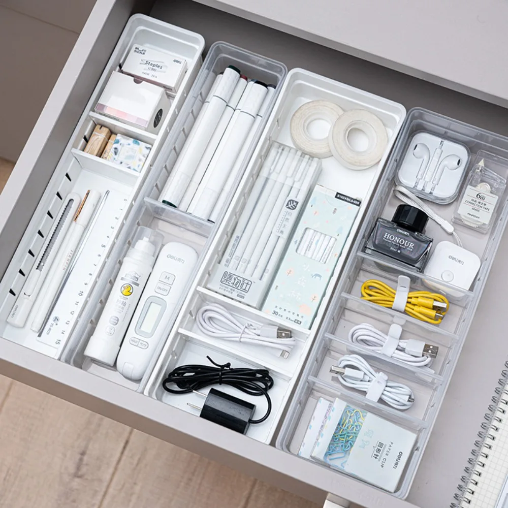 Drawer Sorting Storage Box Kitchen Cutlery Division Box Multifunctional Transparent Plastic Stationery Clutter Organizer Box