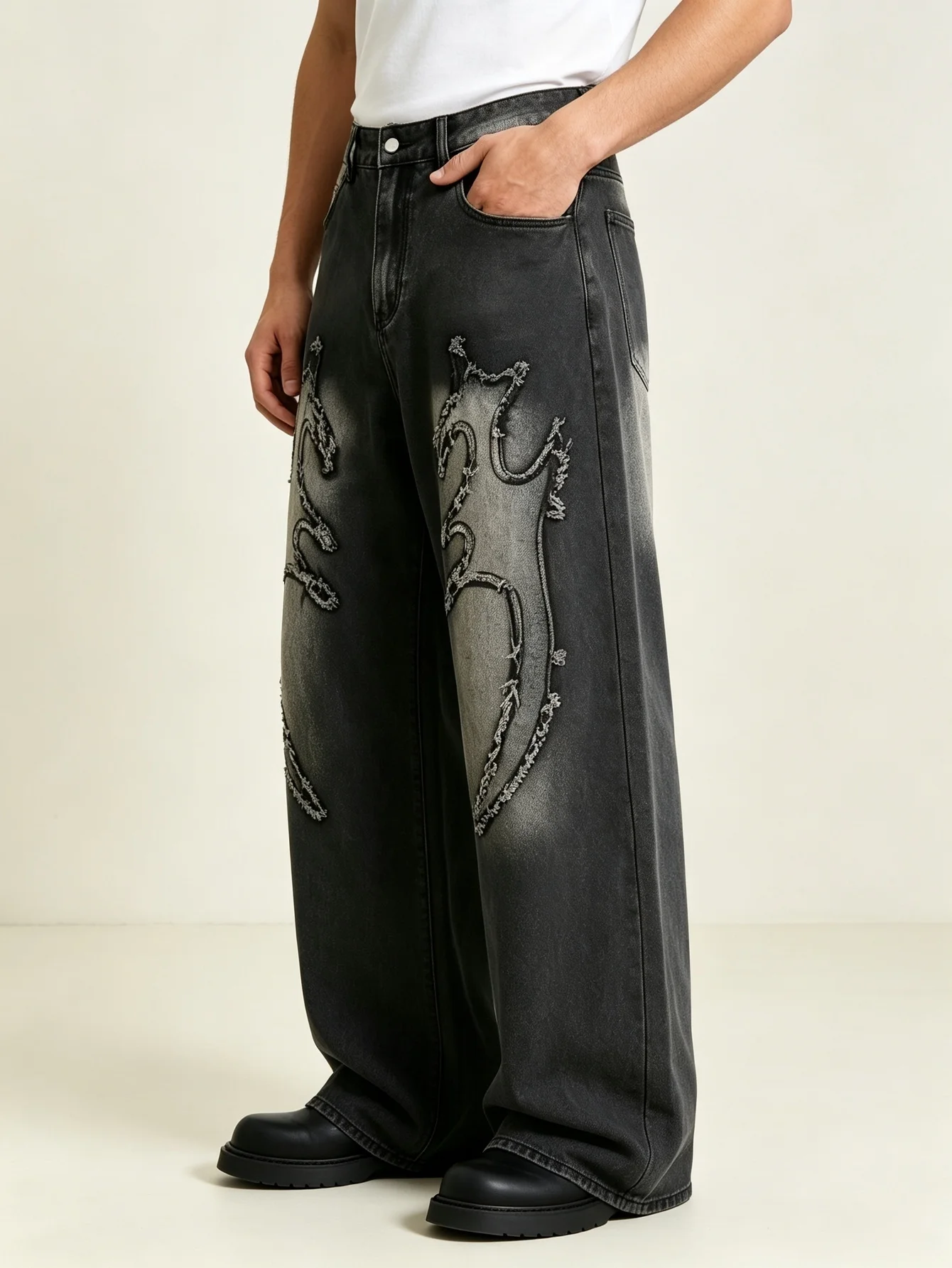 Cool Skate Y2K Trendy American Street Scratched Straight Denim Pants Skin-Friendly Soft Denim Timeless Street Style, Great Birth
