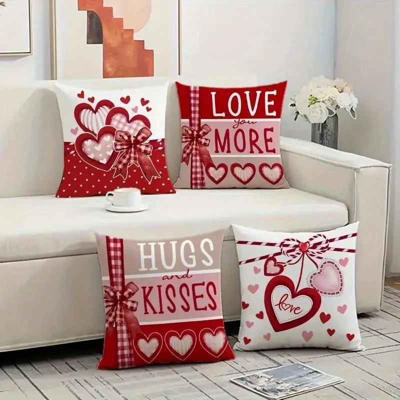 

Наволочки ко Дню святого Валентина (4 шт.) - с любовными и романтическими фразами, идеально подходят для диванов, спален или домашнего декора.