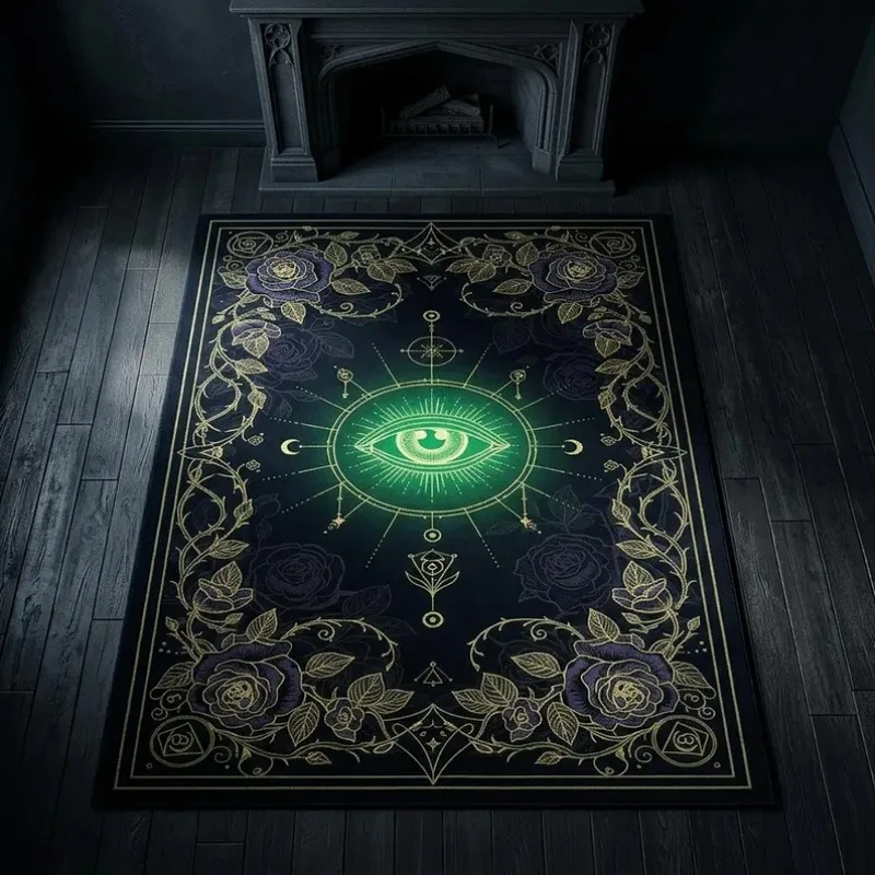 Dark Gothic Evil Eye Rug Luxury Sacred Geometry Carpet for Living Room Bedroom Emerald Aura Dark Academia DecorNon Slip FloorMat