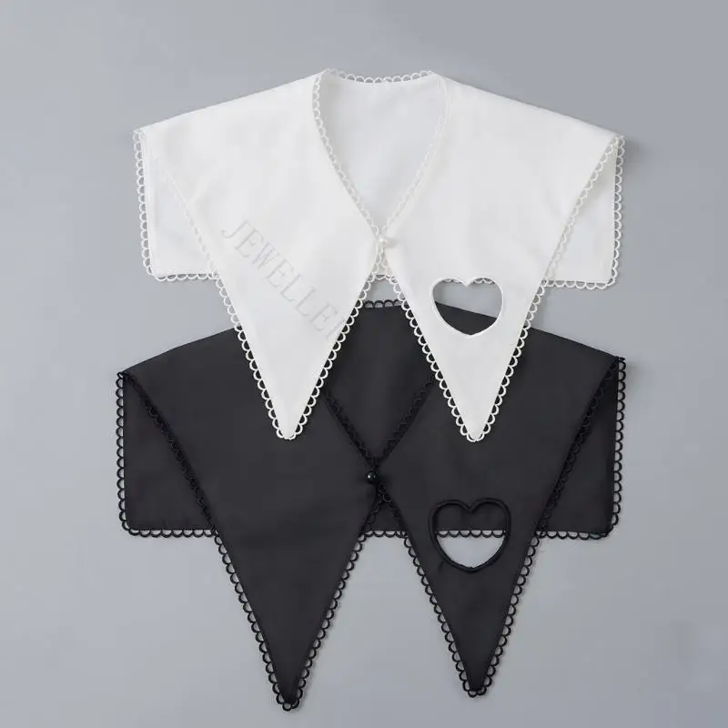 R7UF Lovely Heart Pattern Detachable Neckpiece For Blouses Polyester False Collar