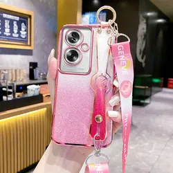 A79 5G Luxury Bling Wrist Holder Case For OPPO A79 A98 A58 A78 A1 A2 Reno10 Reno11 Realme 11 12 Pro Plus Case with Lanyard Cover