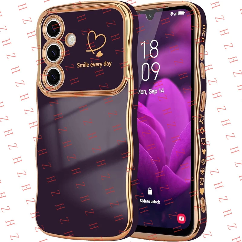P+ Wave Heart Plating Case For Samsung A14 A16 A15 A17 A26 A36 A54 A55 A56 Cover