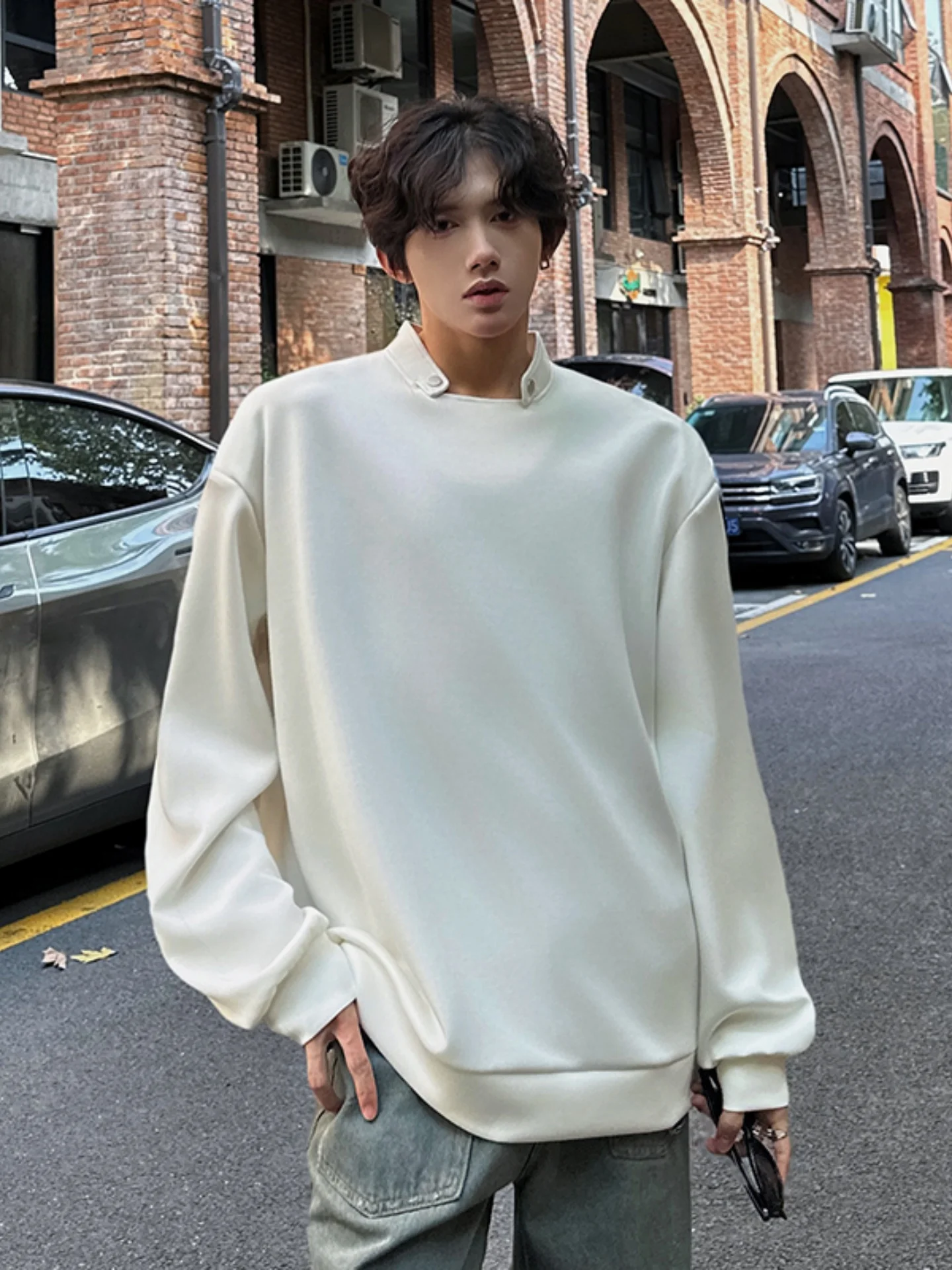 

Cleanfit American High Street Men's Sweatshirt Shoulder Pad Loose Fit Stylish Inner Wear Long Sleeve Comfortable Polyester Co...