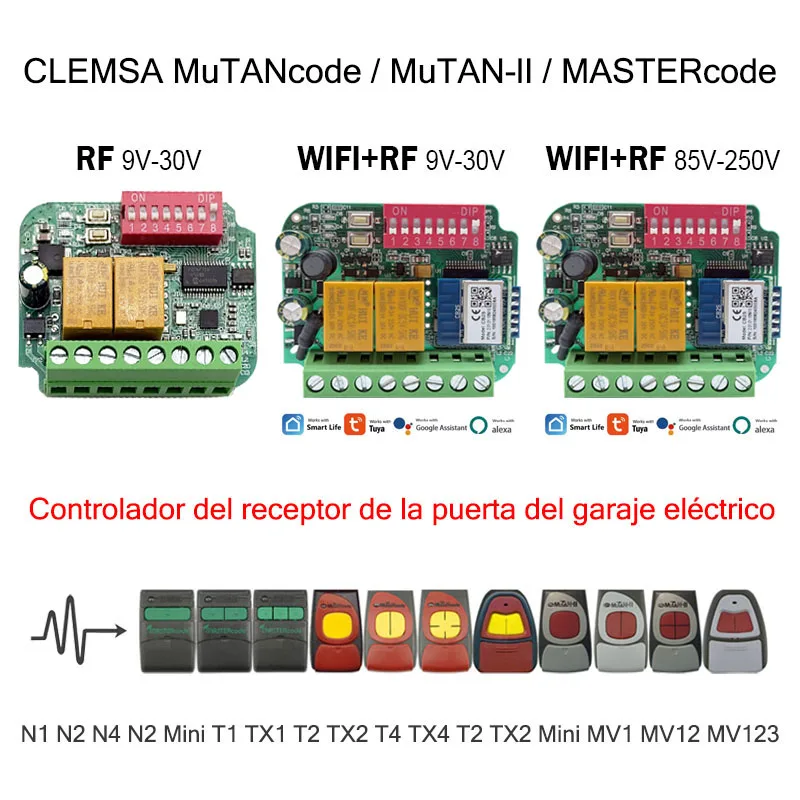 CLEMSA ​ MASTERcode MUTANcode MuTAN-II MV1 MV12 MV123 T1 TX1 T2 TX2 T4 TX4 N1 N2 N4 Mini elektrische Garagentor-Empfänger-Steuerung