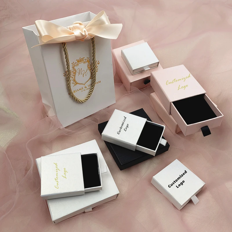 Wholesale 100pcs/lot Custom Logo Paper Jewelry Boxes gift Packaging Box Printed Logo Earring Necklace Bracelet Box personalized