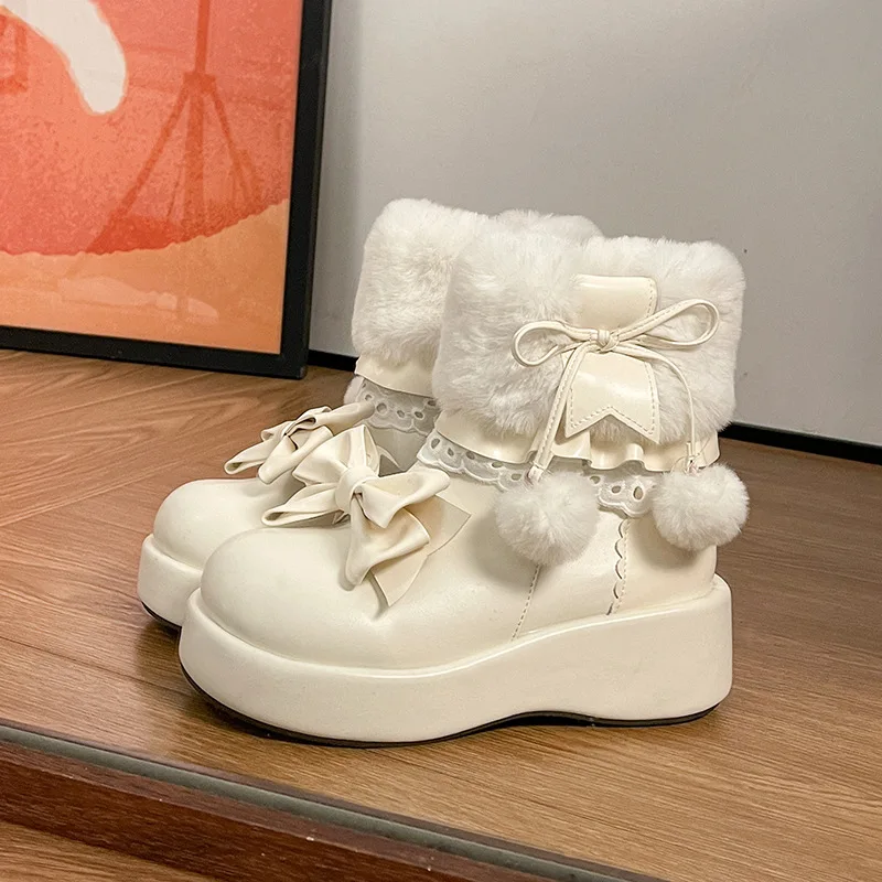 Botas de invierno para mujer, con forro de felpa gruesa, cálidas, impermeables, de cuero, para uso casual, botas de invierno con pelo suave, botas altas de algodón.