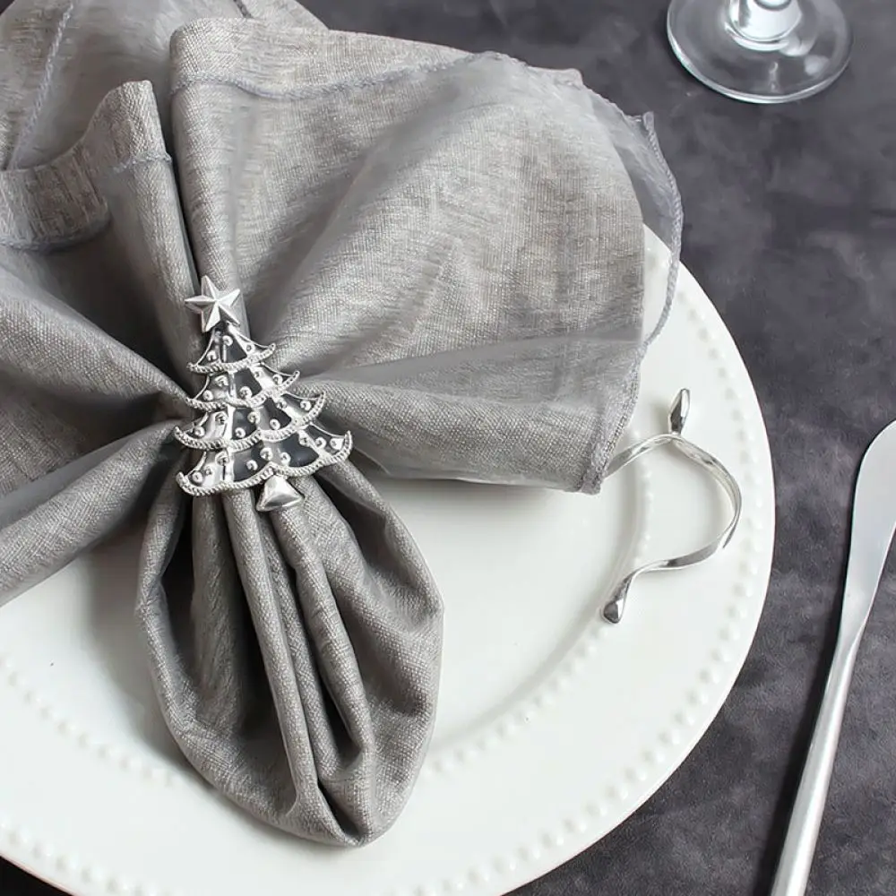 Festive Metal Napkin Ring Christmas Tree Star Shape Napkin Fastener Home Kitchen Table Decoration For Party Event