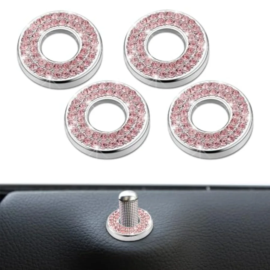4PCS Bling Car Inner Door Lock Covers Rhinestones Pull Rod Bolt Decoration Stickers Sparkly Doors Lock Pin Caps for C Class C20