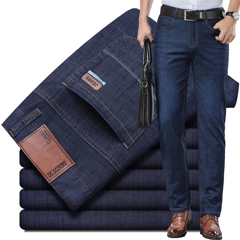 Baggy Jeans Thin Denim Men's Blue Straight Stretch Cotton Pants High Quality Business Casual Lightweight Pants Summer Autumn
