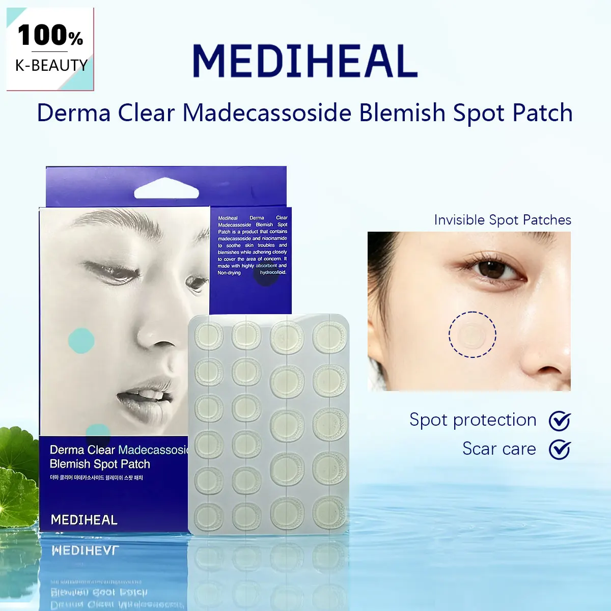 Parches para Manchas Mediheal Derma Clear Madecassoside, Ligeros y Transpirables, Aplanan la Piel, Cuidado de la Piel Coreano, Maquillaje Coreano