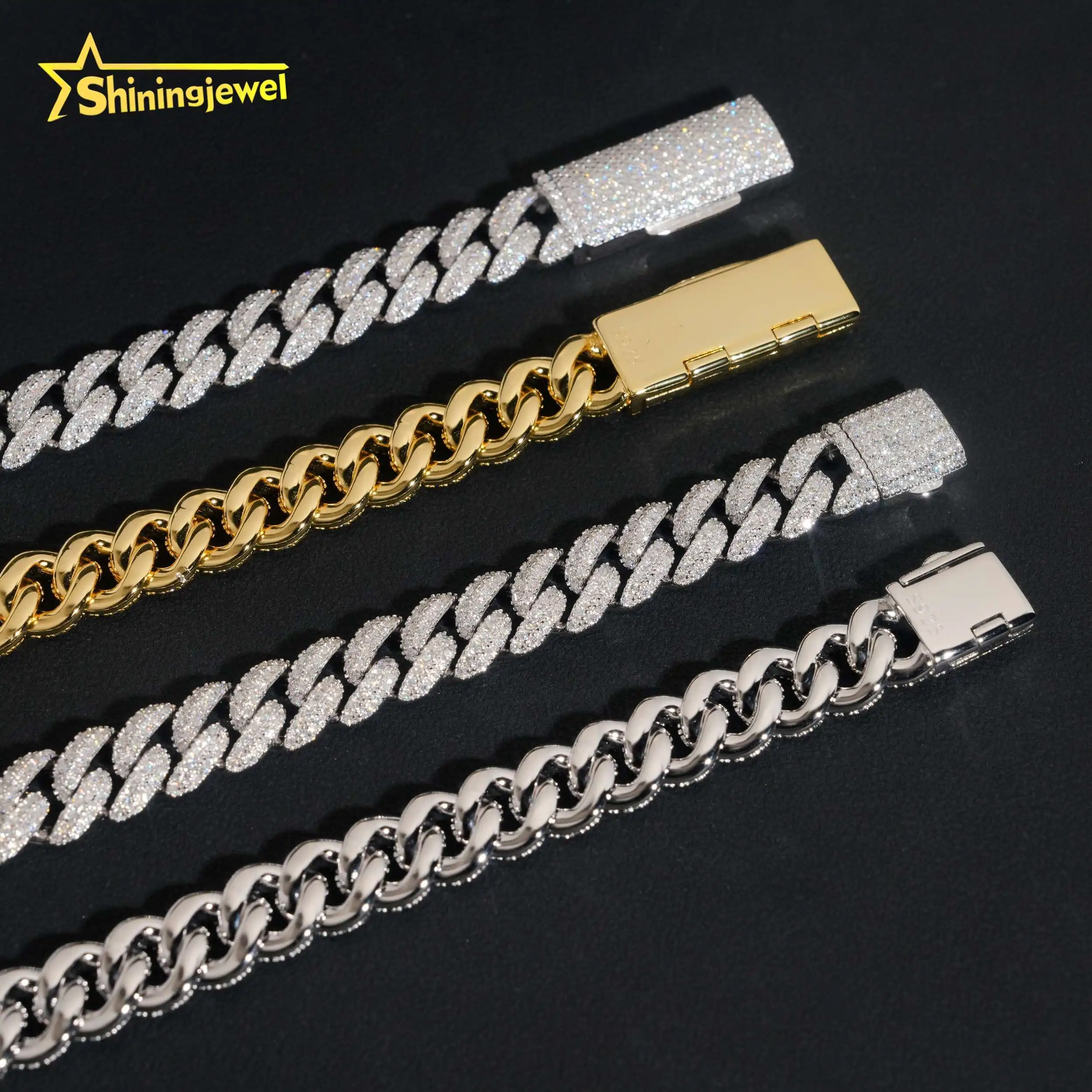 Hot Sale 10mm 2 Rows 925 Silver Cuban Chain VVS Moissanite Diamond Cuban Link Chain Hip Hop Mens Jewelry...