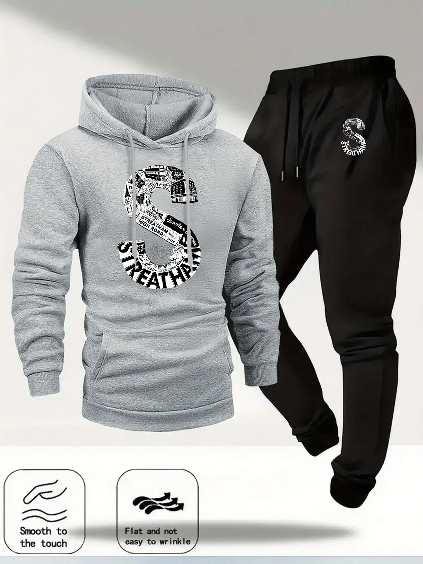 2026 New Print Men's Hooded Sweatshirt Set, Autumn and Winter Casual Comfortable Set