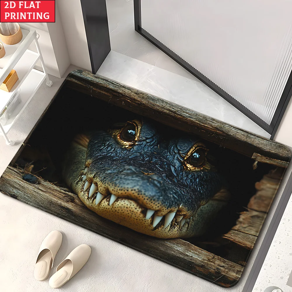 Cute Peeking Crocodile 2D Flat Print Non Slip Absorbent Washable Rug Mat For Entrance Indoor Outdoor Camping