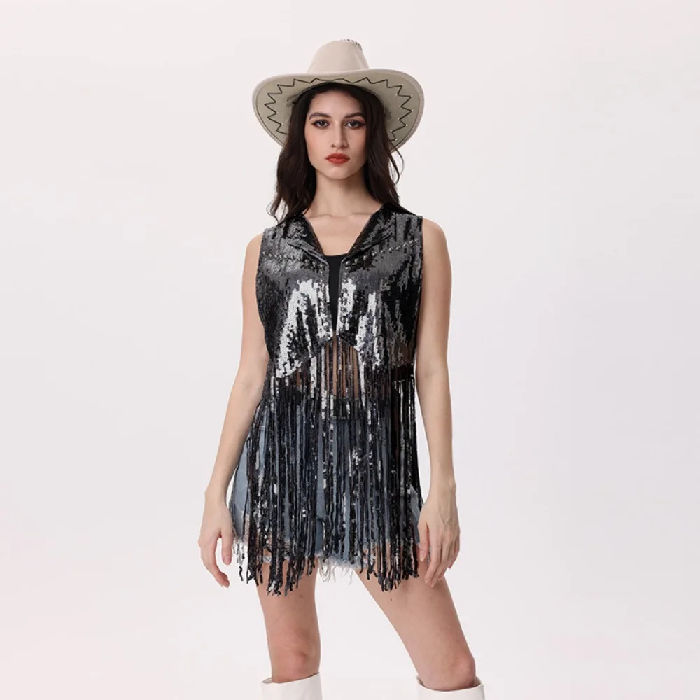 Weste für Damen, Kleidung, Party, modische Kleidung, Bühnenshow, Basic-Mäntel, Jacken, Pailletten, Grunge, Street Dance, Performance-Kostüm