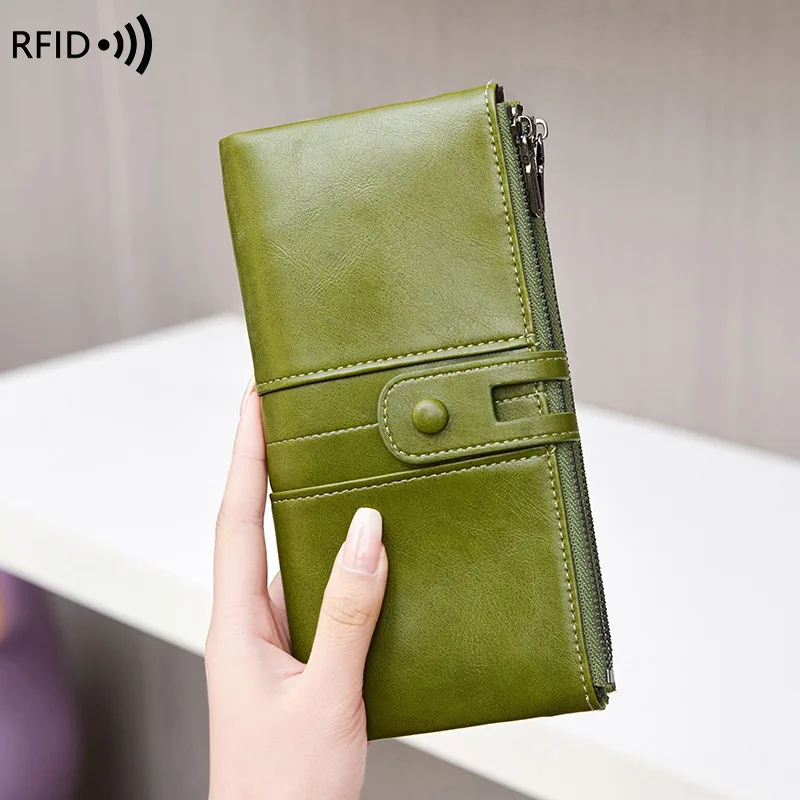 

Western RFID Blocking PU Leather Long Women Wallet Fashion Large Capacity Hasp Purse for Ladies