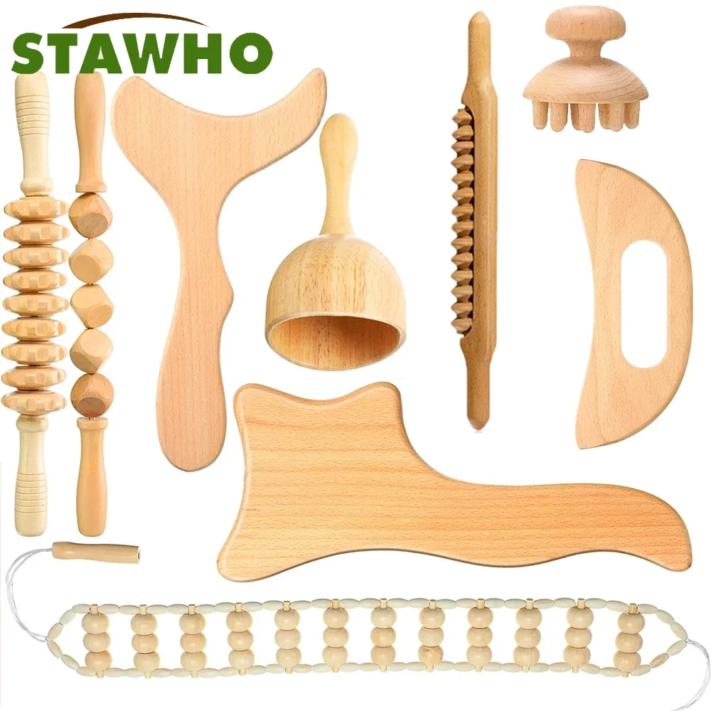 

Wood Massage Tools Wooden Therapy Tools Massage Roller Lymphatic Drainage Health Care for Leg Back Arm Body Muscle Pain Relief