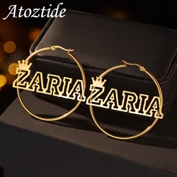 Atoztide Personalized Custom Name Earrings Stainless Steel Crown for Women Hollow Letters Nameplate Fashion Jewelry Gift