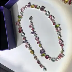 Metal Crystal Necklace Trendy Fashion Jewelry Candy Color Y2k Necklace Rhinestone Women Bracelet Birthday Gift