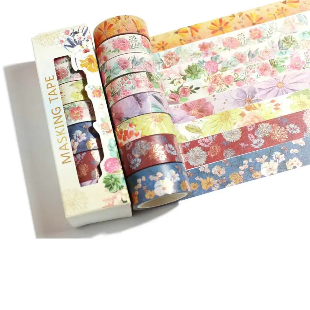 

Creative 8Pcs/Box Diary Gold Foil DIY Hand Account Masking Tape Decorative Adhesive Tape Flower Tape Stationery Sticker