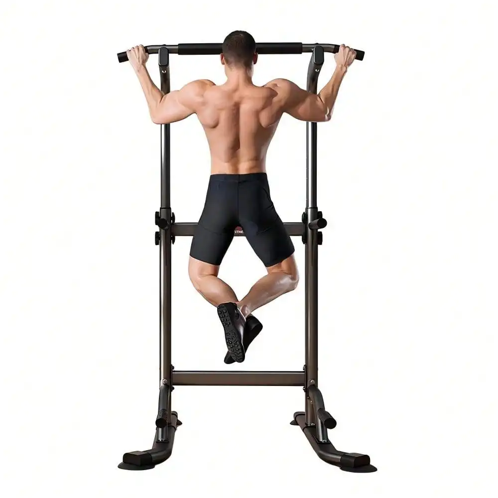 Bigzzia Height-Adjustable Power Tower Dip Station With Pull-Up Bar, Freestanding Multifunction Strength Training Station For Home Gym