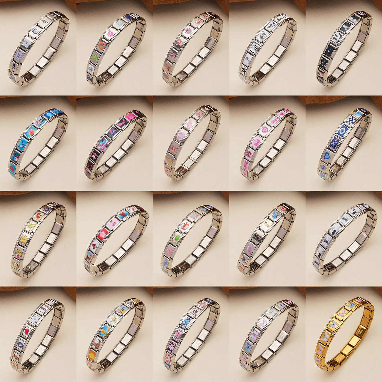 

Colorful Printing Multi-Element Cartoon Cute Pattern Italian Module Stainless Steel DIY Bracelets Woman Men Child Special Gift
