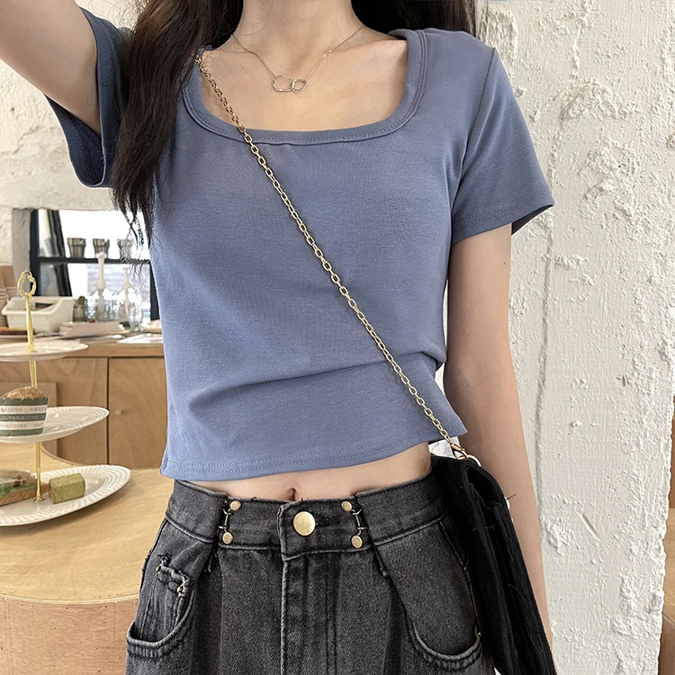 

Женская футболка Slim Fit Color Base irt ort Sve White Top Korean Sle Commute round Ne f Sve Summer Fas...