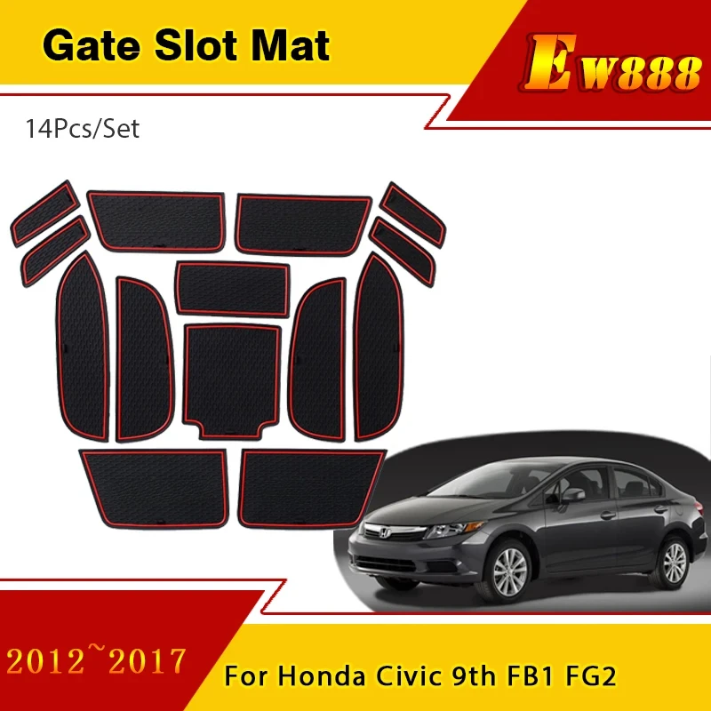 For Honda Civic 9th FB1 FG2 2012~2017 2015 Gate Slot Pad Rubber Door Groove Mats Anti-Slip Cup Cushion Car Accessories Stickers