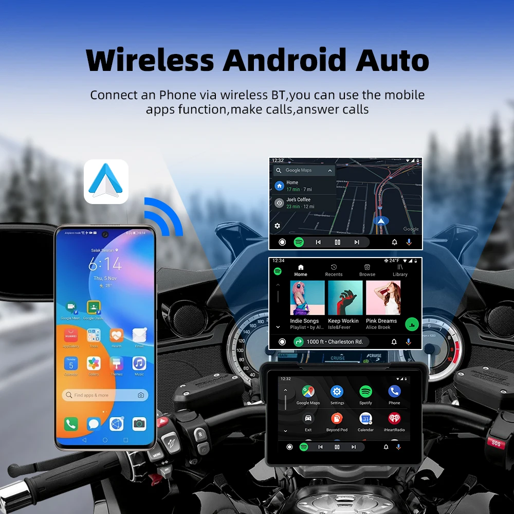 EKIY 7 Inch Motorcycle Carplay Navigation GPS Android 13.0 2+32GB Wireless Apple Carplay Android Auto Motorcycle Touch Screen