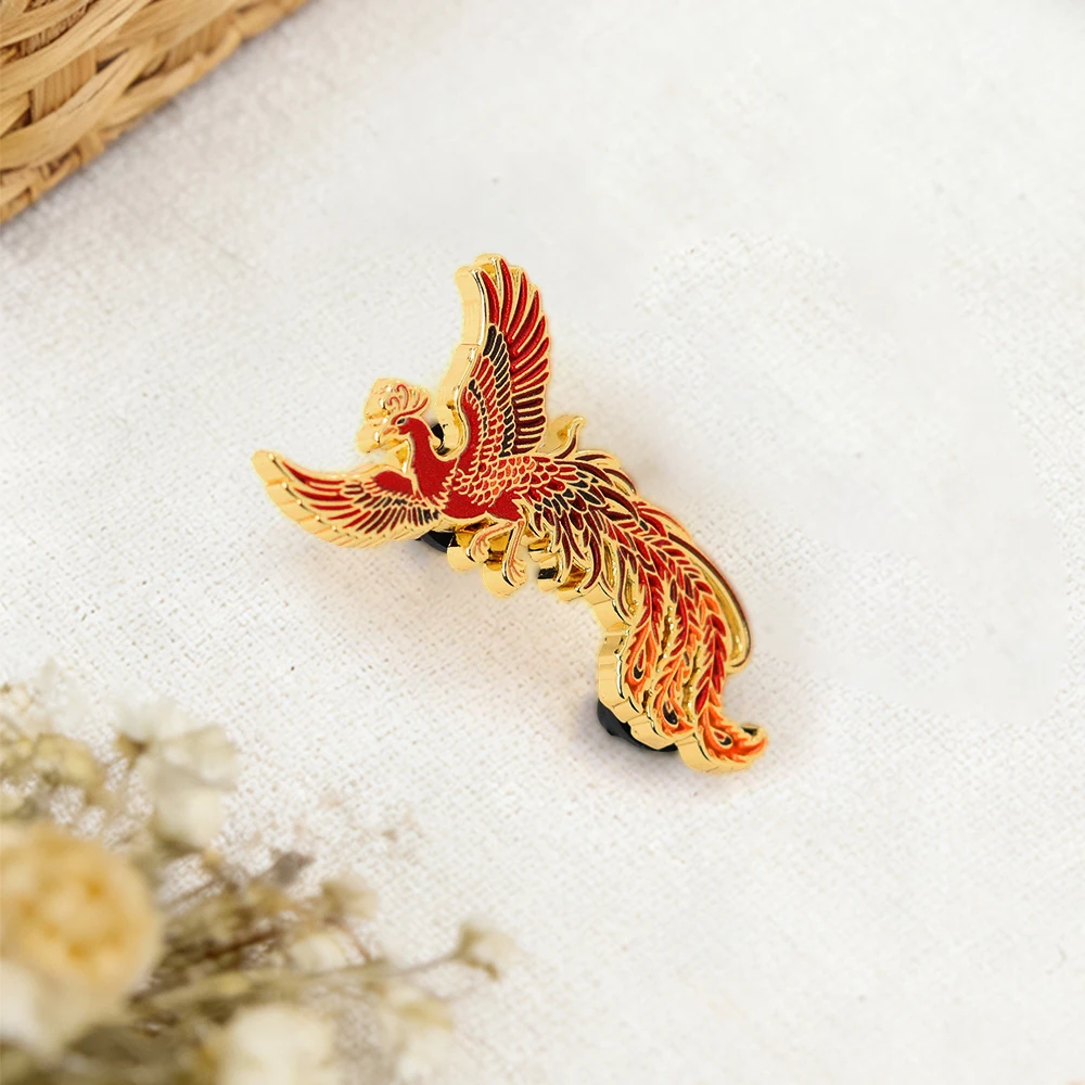 Roter Phönix Emaille-Pin Mythischer Feuervogel Brosche Wiedergeburt-Symbol Anstecknadel Fantasy-Vogel Schmuck Geschenk für Frauen Männer Rucksack-Zubehör – Detail 7