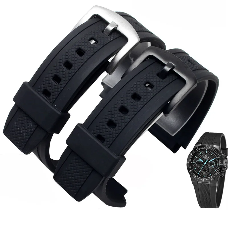 Black Silicone Rubber Sports Watch Strap For Casio Edifice EF-552 Watchbands EF-552D-1A Men's Bracelet Stainless Buckle 25*20mm