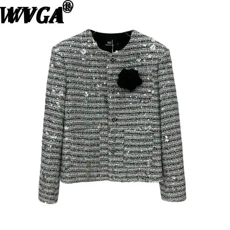 WVGA Short Coats Spring Autumn New Man Tide High Street Sequin Design Trendy Padded Shoulder Niche Chic Casual Jacket Ins W11088