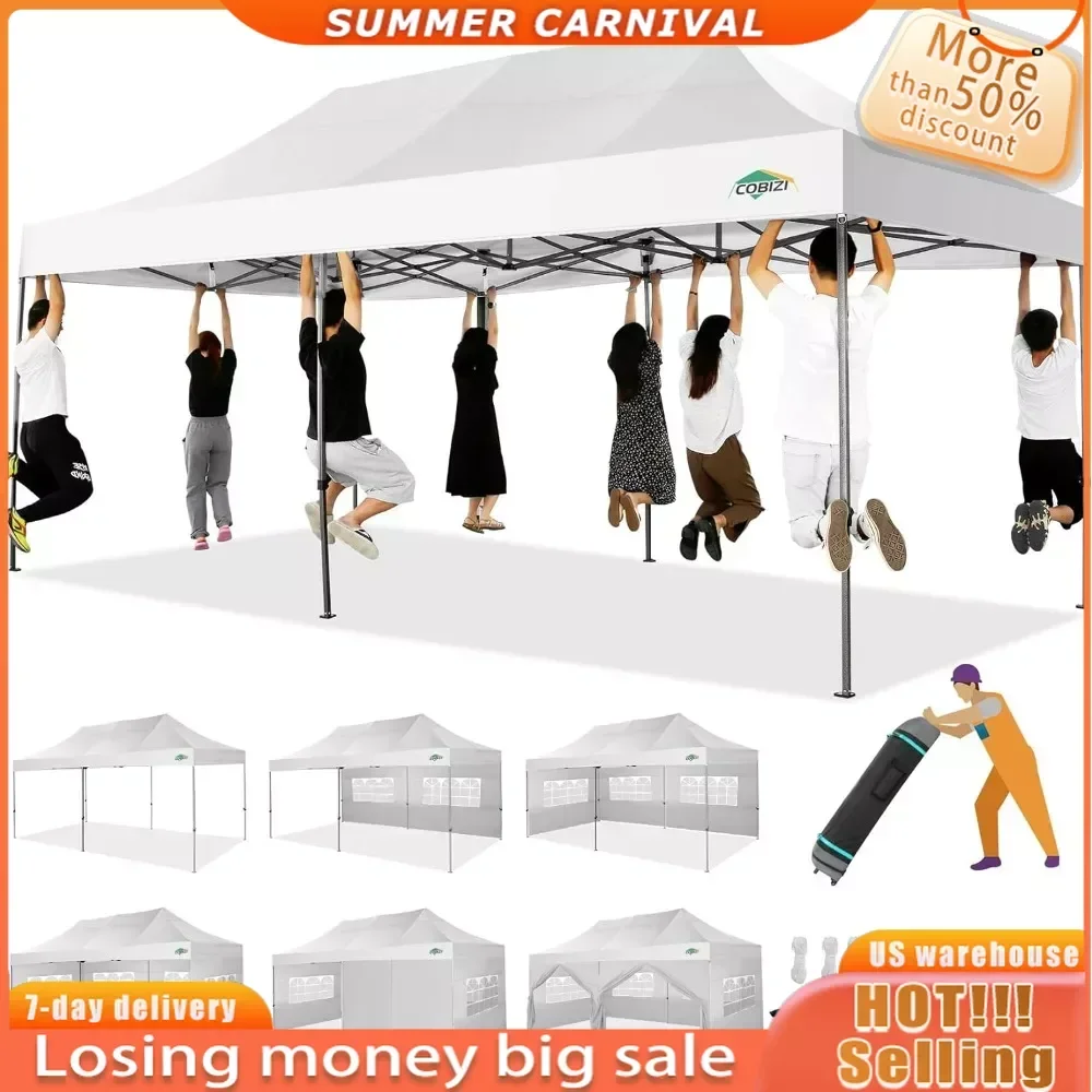 

10x20 Heavy Duty Pop up Canopy Tent with 6 sidewalls Easy Up Commercial Outdoor Wedding Party Tents for Parties All Season Wind