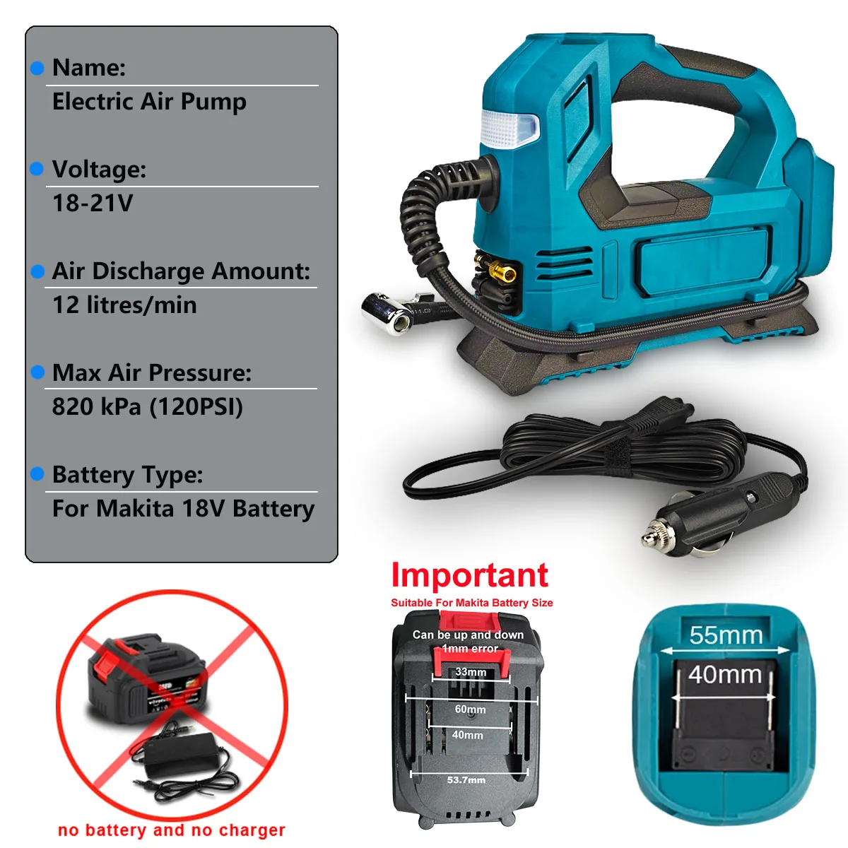 High Pressure Cordless Inflatable Pump With Digital Display Portable Car Electric Air Pump For Makita 18V Battery Pneumatic Tool