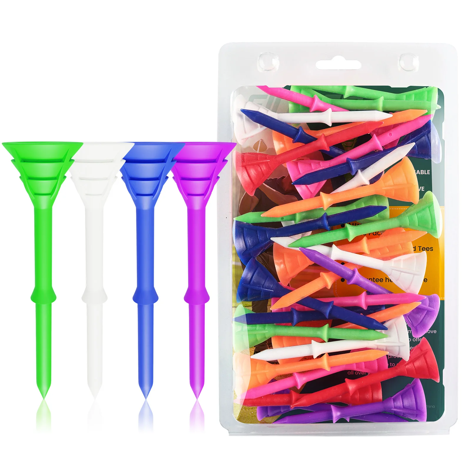 T-shirt da golf in plastica infrangibile a 3 strati T-shirt da 3 1/4 pollici 83 mm Set regalo da 30 pezzi, supporto per palline a bassa resistenza
