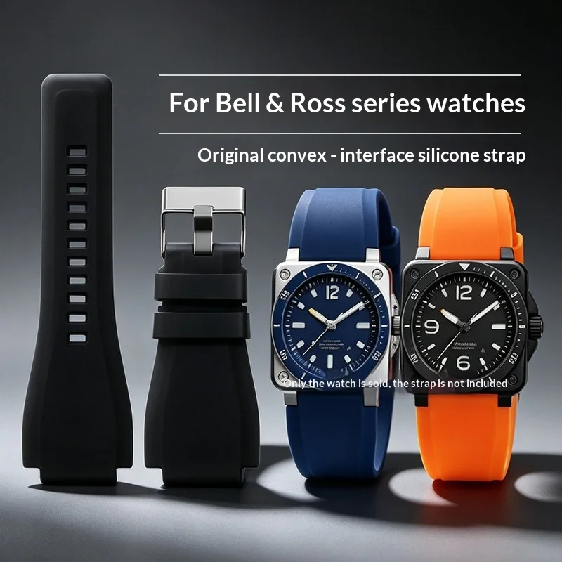 Replacement Soft Waterproof Silicone Watch Strap For Bell Ross BR001 BR003 22mm 24mm Watch Band