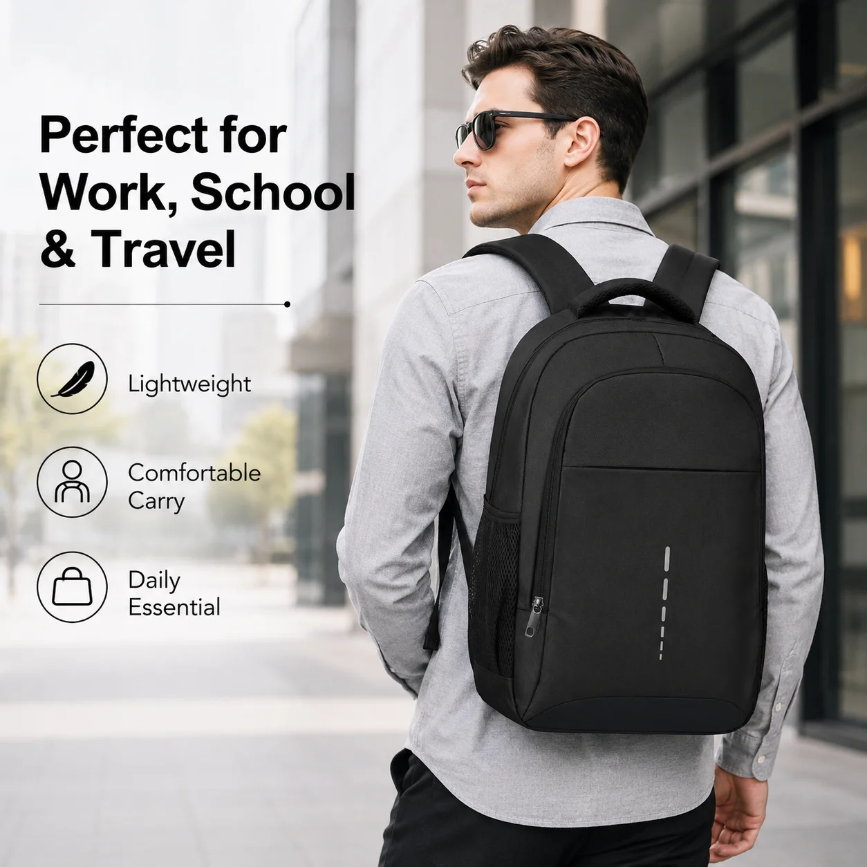 16‑Inch Water‑Resistant Oxford Backpack Large‑Capacity Reflective Commuter Casual School Shoulder Bag for Office Workers Student
